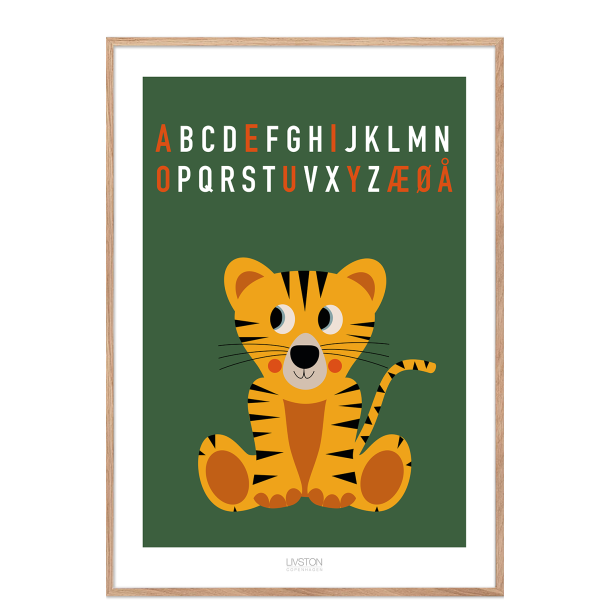 Tiger bogstav plakat - grn. ABC plakat.