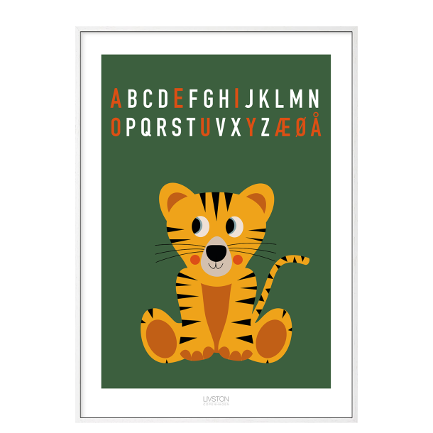 Tiger bogstav plakat - grn. ABC plakat.