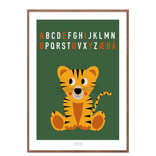 Tiger bogstav plakat - grn. ABC plakat.