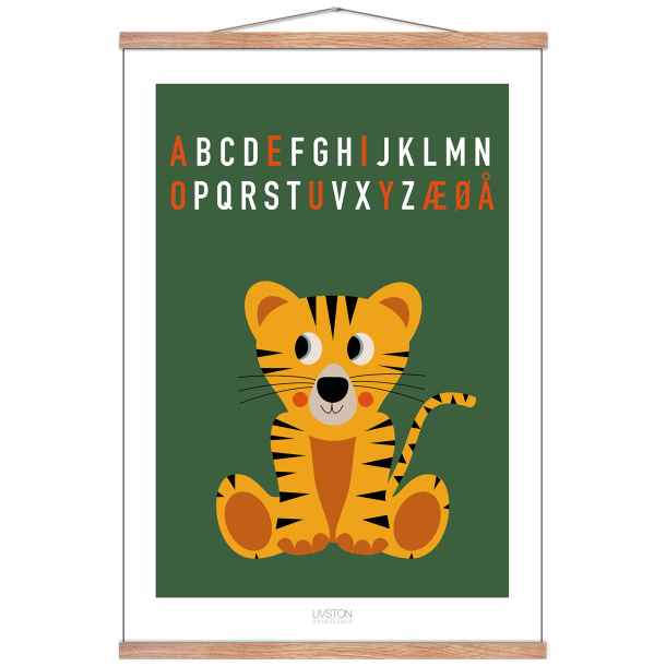 Tiger bogstav plakat - grn. ABC plakat.