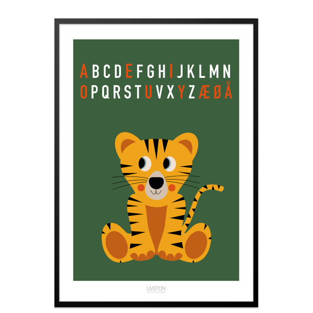 Tiger bogstav plakat - grn. ABC plakat.