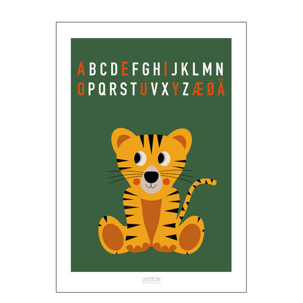 Tiger bogstav plakat - grn. ABC plakat.