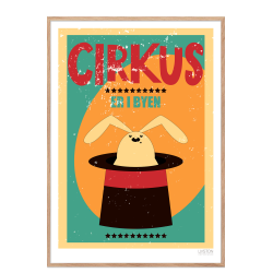 Cirkusplakat med kanin. Brneplakat.