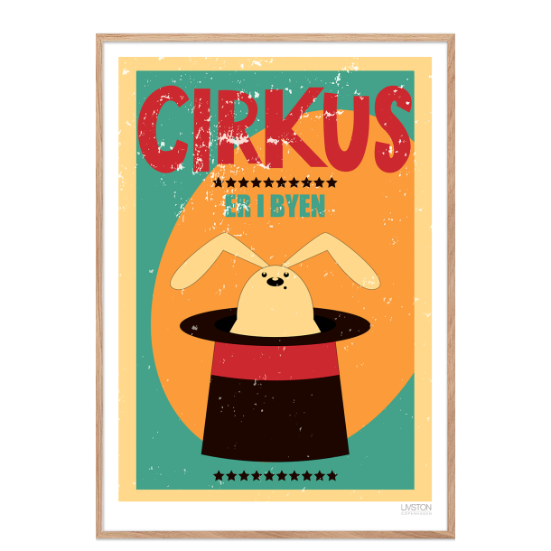Cirkusplakat med kanin. Brneplakat.