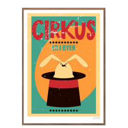 Cirkusplakat med kanin. Brneplakat.