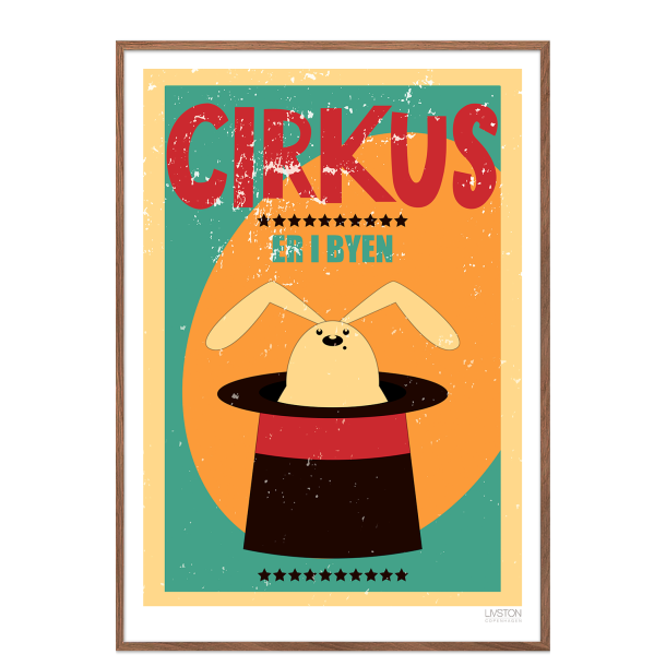 Cirkusplakat med kanin. Brneplakat.