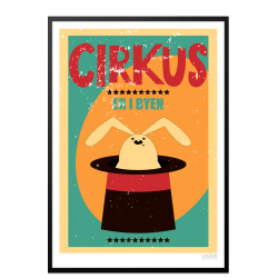 Cirkusplakat med kanin. Brneplakat.