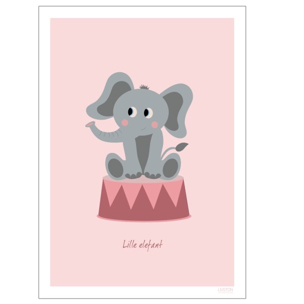 Kinderposter mit Elefant im Zirkus (Rosa). Plakat fr Kinder.