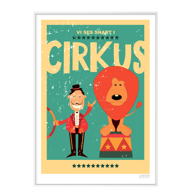 Cirkusplakat med lve. Brneplakat.