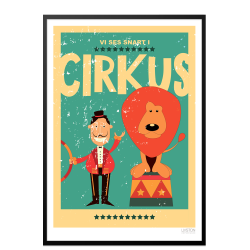 Cirkusplakat med lve. Brneplakat.