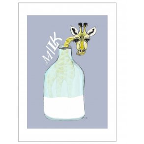 Giraf i mlkeflaske. Kkkenplakat.