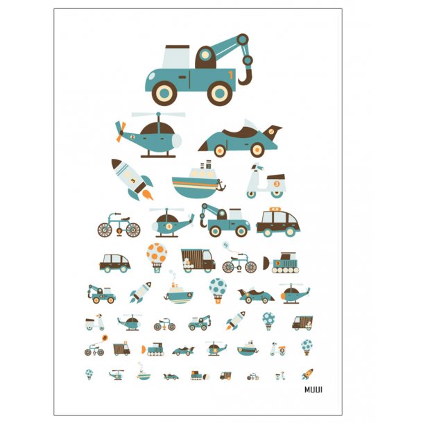 MUUI vision board with cars, bicycles, rockets etc. Kids poster.