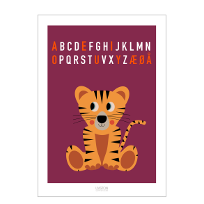 Tiger bogstav plakat - lilla. ABC plakat.