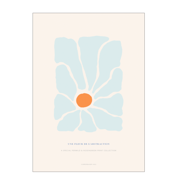 Plakat. Abstrakte Blume Nr. 5 - Hellblau/Orange