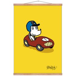 Hunden Ib in einem Rennwagen