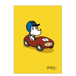 Hunden Ib in einem Rennwagen