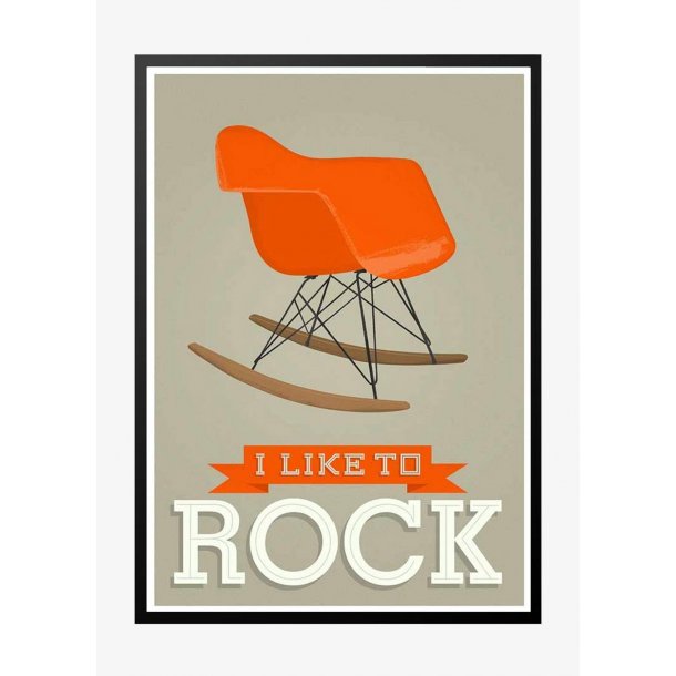 Eames, I like to rock, grey. Retro plakat.