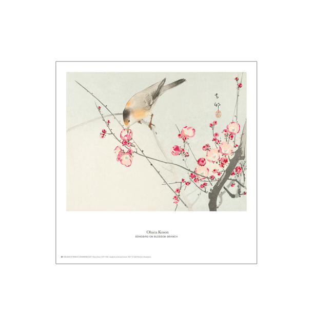 Ohara Koson. Japansk træsnit: Songbird on blossom branch