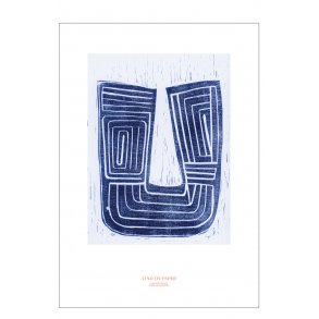 Linolschnitt auf Papier, blau. Druckauflage.