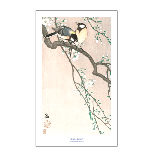 Japanisches Poster | Meisen auf Kirschbaumzweig 