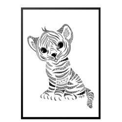 Tiger cub poster. Doodle illustration