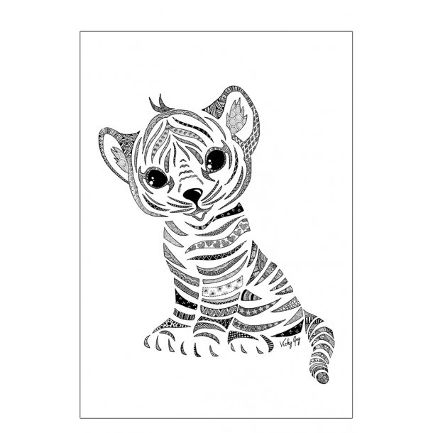 Tiger cub poster. Doodle illustration