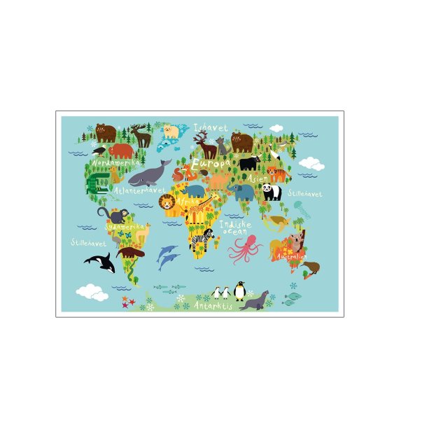 Verdenskort med dyr. Brneplakat.