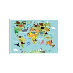 Verdenskort med dyr. Brneplakat.