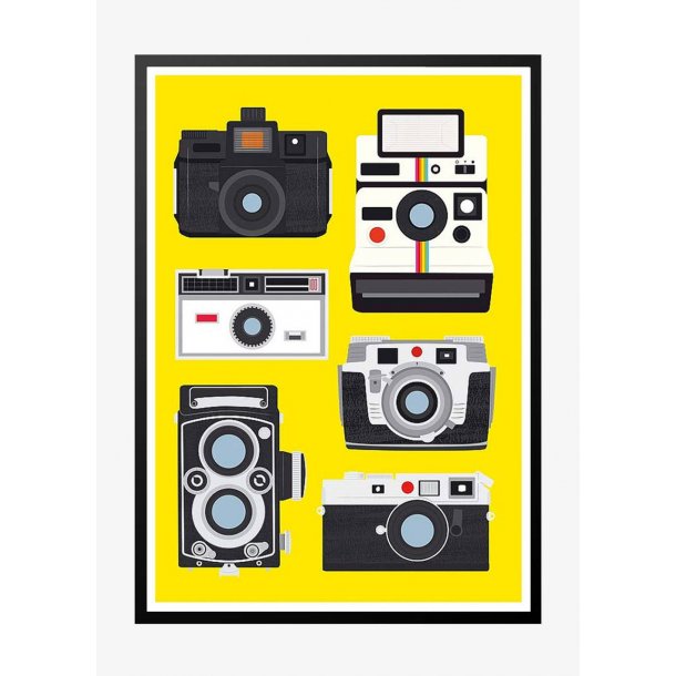 Vintage-Kamera und Polaroid. Retro-Poster.