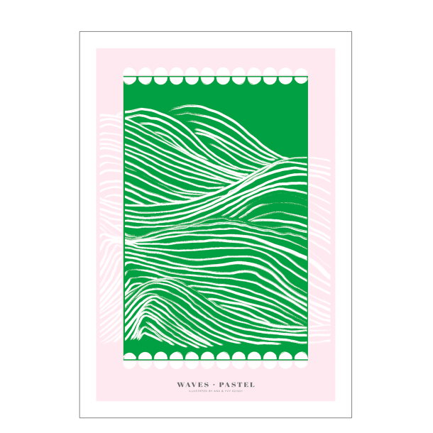 Waves pastel. Green/rose